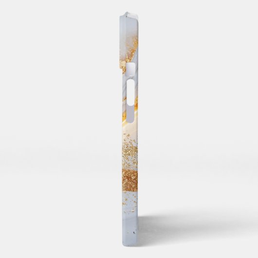 White marble chic gold glitter monogram iPhoneケース (左側面)