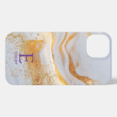 White marble chic gold glitter monogram iPhoneケース (裏面横)