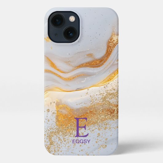 White marble chic gold glitter monogram iPhoneケース (裏面)