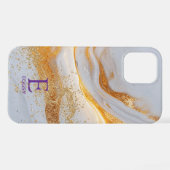 White marble chic gold glitter monogram iPhoneケース (裏面横)
