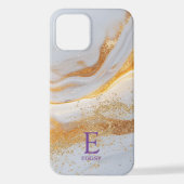 White marble chic gold glitter monogram iPhoneケース (裏面)