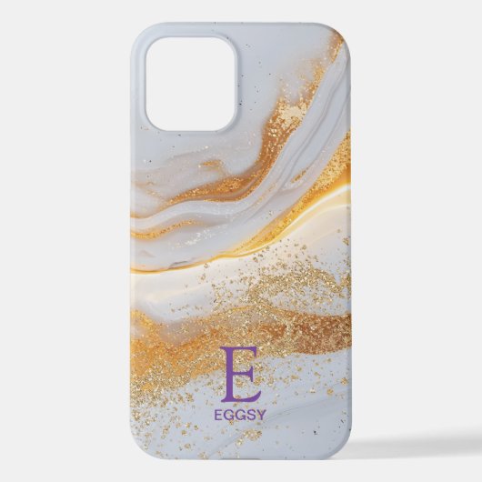 White marble chic gold glitter monogram iPhoneケース (裏面)