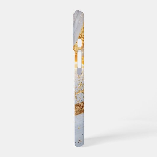 White marble chic gold glitter monogram iPhone 16ケース (左側面)