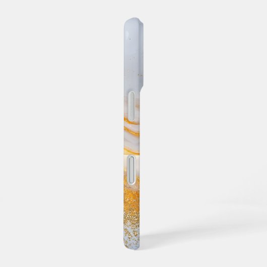White marble chic gold glitter monogram iPhone 16ケース (右側面)