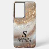 white marble chic gold glitter monogram samsung galaxyケース (裏面)