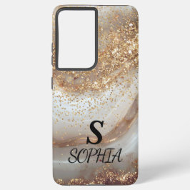 white marble chic gold glitter monogram samsung galaxy s21 ultraケース