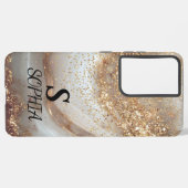 white marble chic gold glitter monogram samsung galaxyケース (左側面)