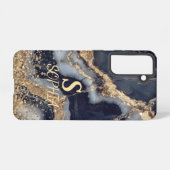 white marble chic gold glitter monogram samsung galaxyケース (裏面横)