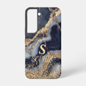 white marble chic gold glitter monogram samsung galaxyケース (裏面)