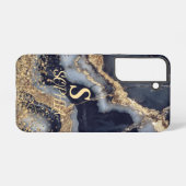 white marble chic gold glitter monogram samsung galaxyケース (裏面横)