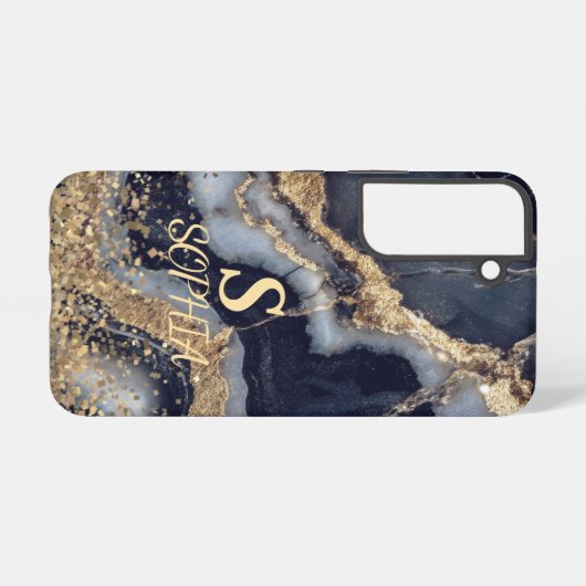 white marble chic gold glitter monogram samsung galaxyケース (裏面横)