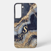white marble chic gold glitter monogram samsung galaxyケース (裏面)