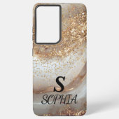 white marble chic gold glitter monogram samsung galaxyケース (裏面)