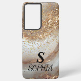 white marble chic gold glitter monogram samsung galaxy s21+ケース