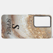 white marble chic gold glitter monogram samsung galaxyケース (裏面横)