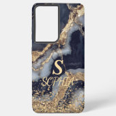 white marble chic gold glitter monogram samsung galaxyケース (裏面)