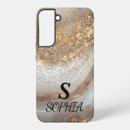 white marble chic gold glitter monogram samsung galaxy s22+ケース