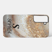 white marble chic gold glitter monogram samsung galaxyケース (裏面横)