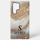 white marble chic gold glitter monogram samsung galaxyケース (裏面)