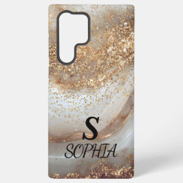 white marble chic gold glitter monogram samsung galaxy s22 ultraケース