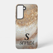 white marble chic gold glitter monogram samsung galaxyケース (裏面)