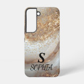 white marble chic gold glitter monogram samsung galaxyケース (裏面)