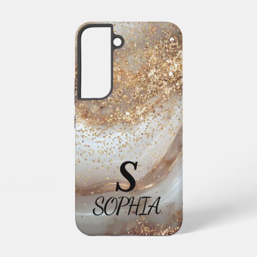 white marble chic gold glitter monogram samsung galaxyケース (裏面)