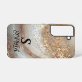 white marble chic gold glitter monogram samsung galaxyケース (裏面横)