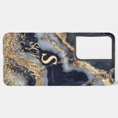 white marble chic gold glitter monogram samsung galaxyケース (裏面横)