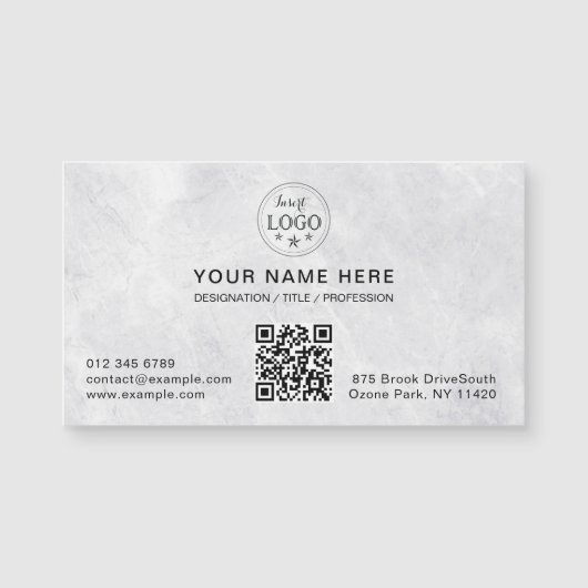 White Marble Finish Magnetic Business Card (正面)