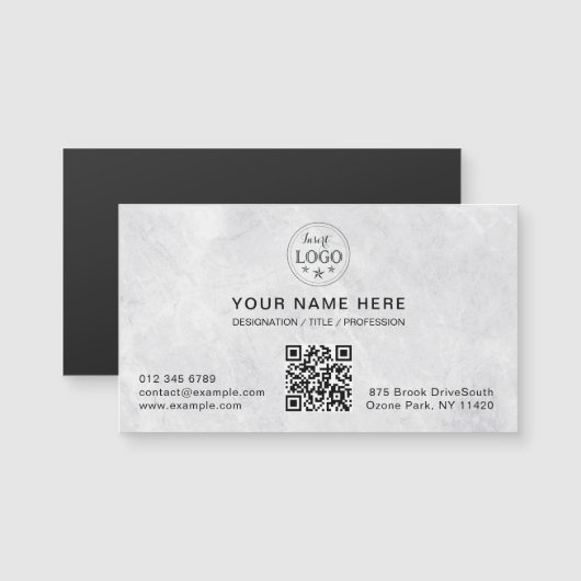 White Marble Finish Magnetic Business Card (正面/裏面)