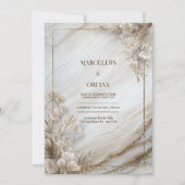 White Marble Gilded Botanical Wedding 招待状 (正面)