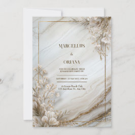 White Marble Gilded Botanical Wedding 招待状