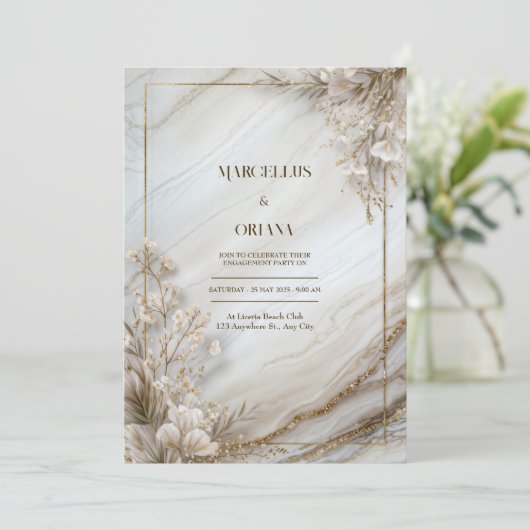 White Marble Gilded Botanical Wedding 招待状 (スタンド正面)