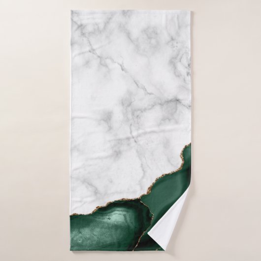 White Marble Gilded Emerald Green Agate バスタオル (バスタオル)