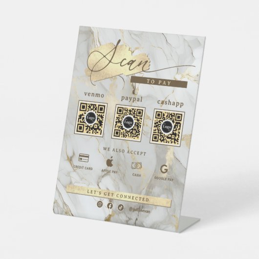 White Marble Gold Agate 3 Qr Code Scan To Pay 台座サイン (正面)