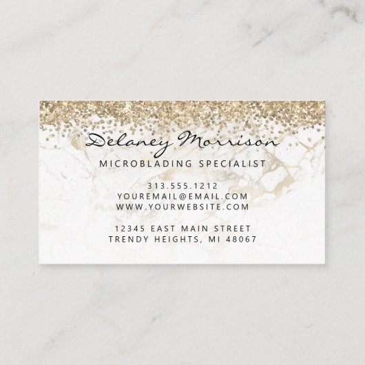 White Marble Gold Glitter Eyes Microblading 名刺 (裏面)
