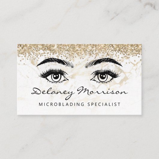 White Marble Gold Glitter Eyes Microblading 名刺 (正面)