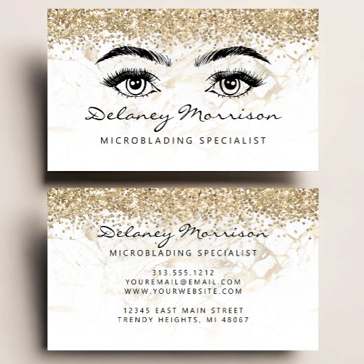 White Marble Gold Glitter Eyes Microblading 名刺