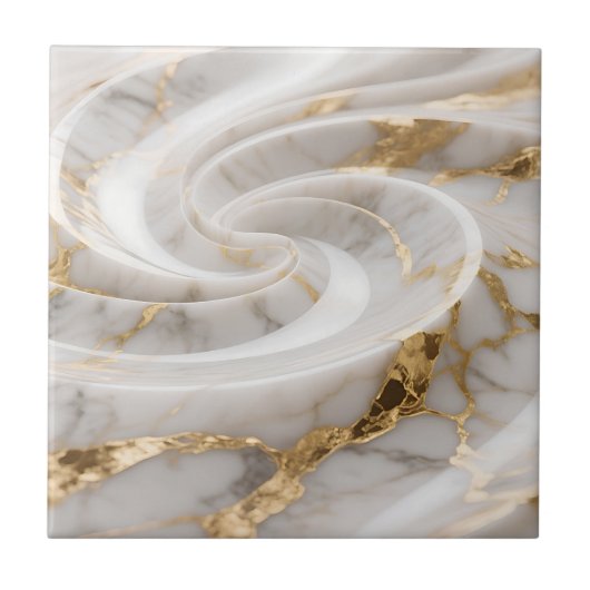 White Marble Gold Swirl Pattern タイル (正面)