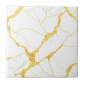 White Marble Gold Veins Pattern タイル (正面)