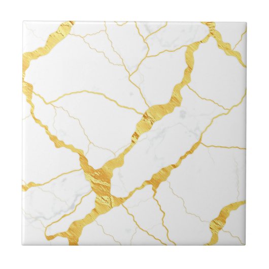 White Marble Gold Veins Pattern タイル (正面)