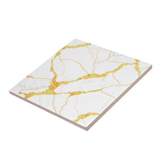 White Marble Gold Veins Pattern タイル (側面)