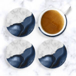 White Marble Navy Blue Agate Silver Glitter コースター<br><div class="desc">Elegant white marble and navy blue agate trimmed with faux silver glitter combine in this luxurious design.</div>