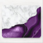 White Marble Purple Silver Agate マウスパッド<br><div class="desc">Elegant white marble and purple agate trimmed with faux silver glitter combine in this luxurious design.</div>