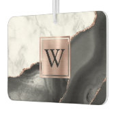 White Marble Rose Gold Black Agate Monogram カーエアーフレッシュナー (左)