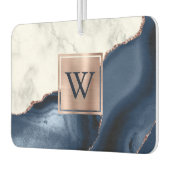 White Marble Rose Gold Navy Blue Agate Monogram カーエアーフレッシュナー (左)