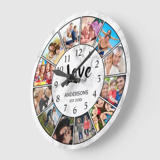 White Marble Stone Pattern ラージ壁時計 (傾斜)