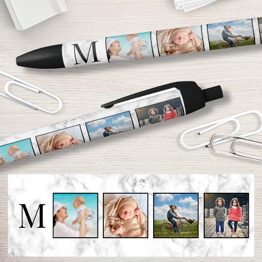 White Marble Stone Pattern 黒ボールペン