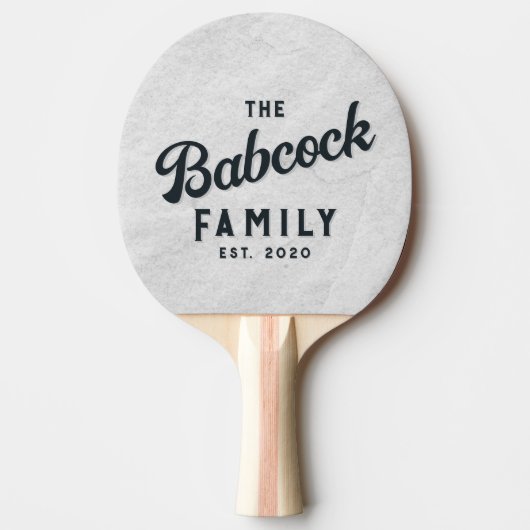 White Marble Stone Retro Family Name & Year 卓球ラケット (正面)